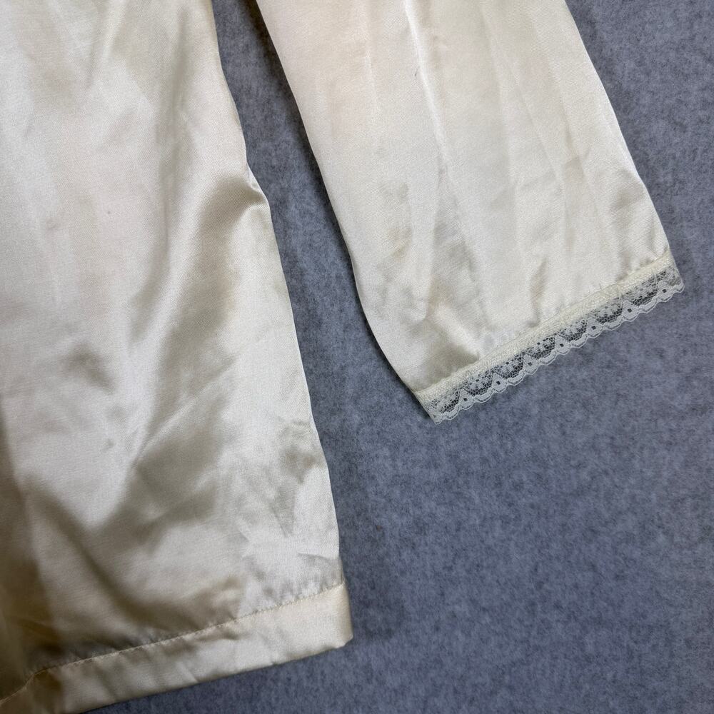 Vintage Barbizon Cuddleskin Long Sleeve Pajama Top Cream Floral Embroidery Lace - Picture 9 of 13